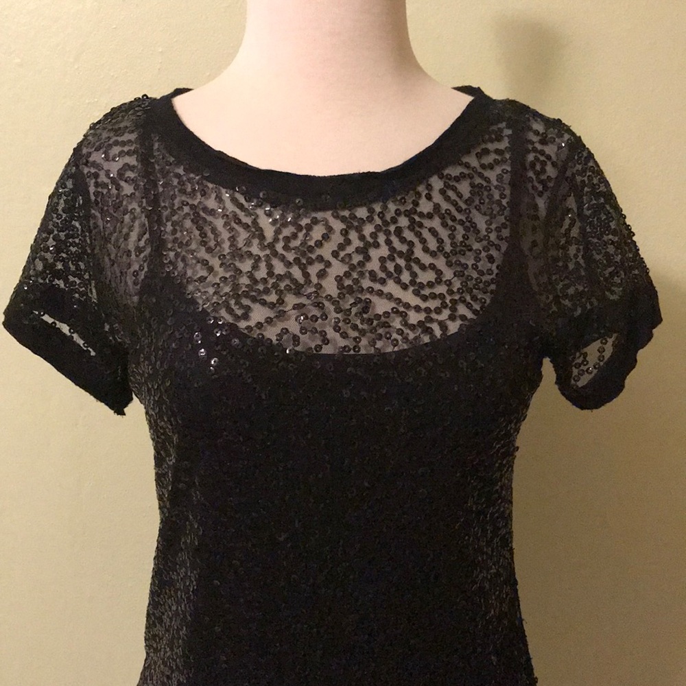 INC Sequined Black Blouse